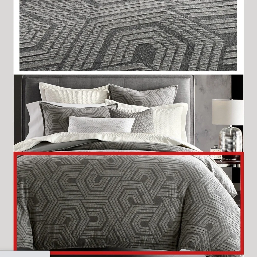 NIB Hotel Collection‎ Textured Hexagon King Duvet Only in Grey